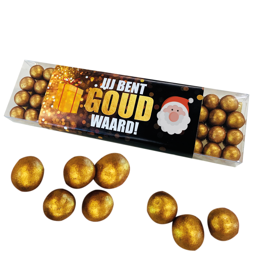 KERST Geschenkdoosje GROOT met gouden chocolade crispy parels - inclusief banderol 